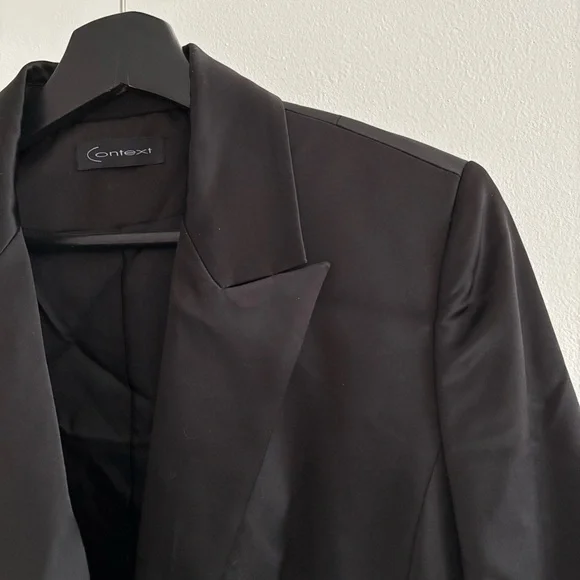 Black Satin Button Front Blazer Jacket Size 8 - Picture 11 of 14
